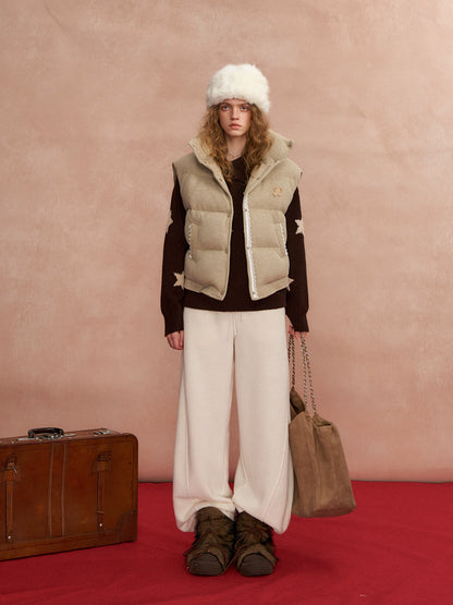 Lace-Paneled Stand-Collar Puffer Vest