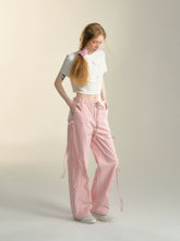 Pink & Grey Bow Tie Drawstring Cargo Pants - CHINASQUAD