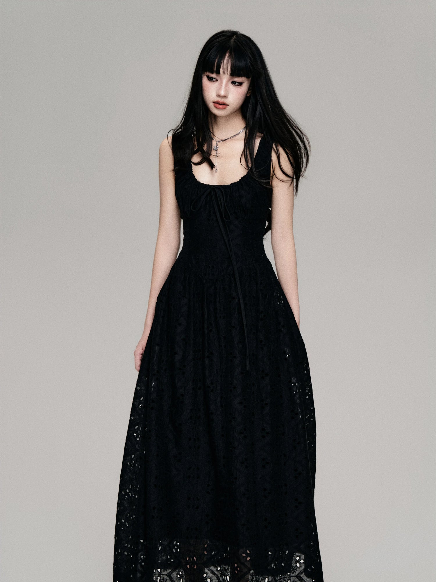 Cutout French Sleeveless Maxi Dress