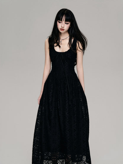 Cutout French Sleeveless Maxi Dress