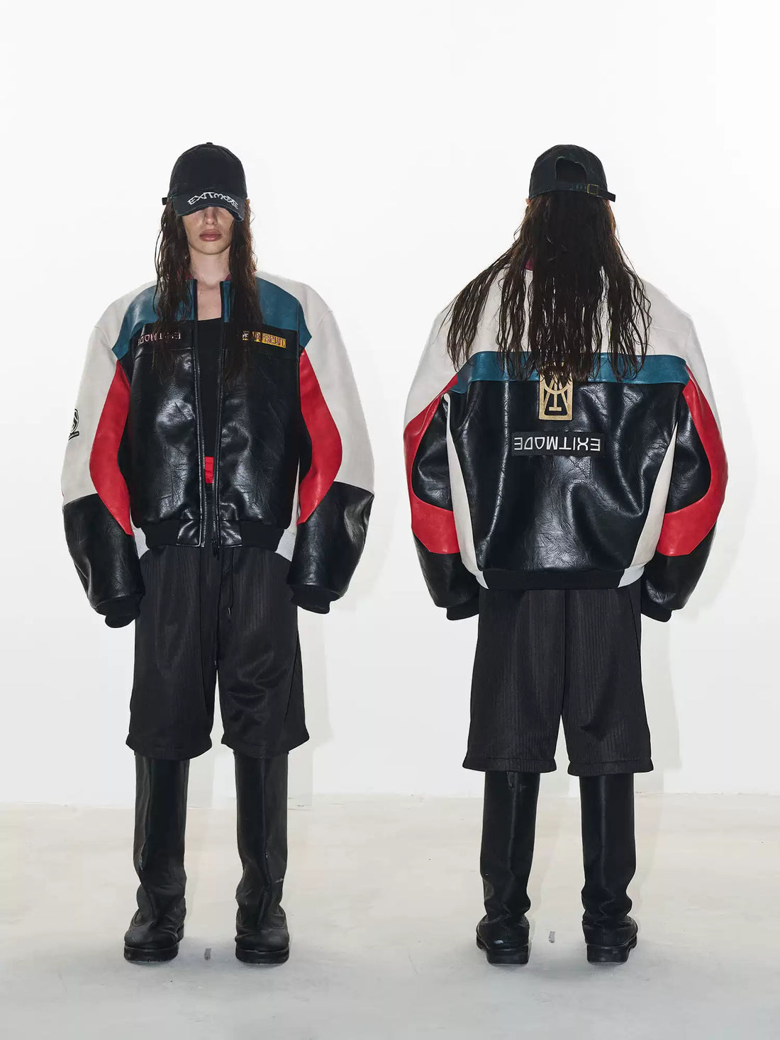 Color-Block Embroidered Moto Padded Jacket