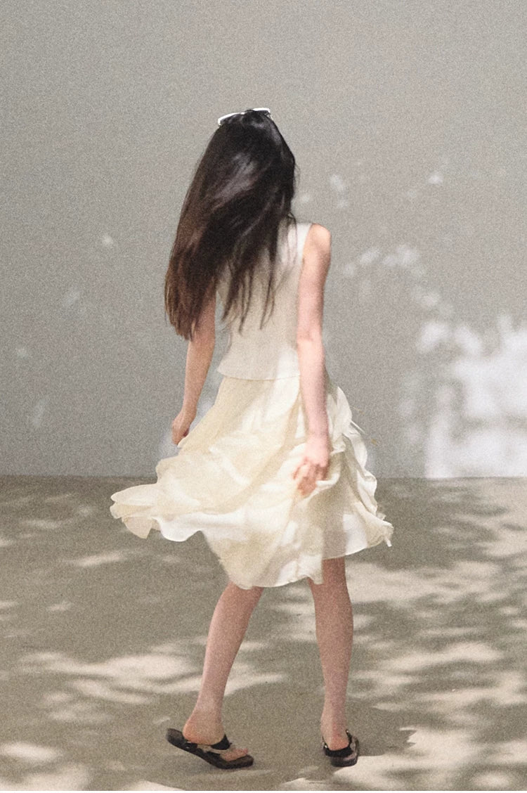 Asymmetric Ruffle Lace-Trim A-Line Midi Skirt