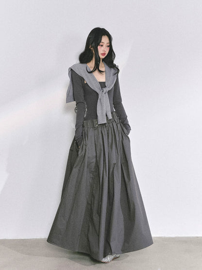 French Relaxed Long Sleeve Maxi Dress