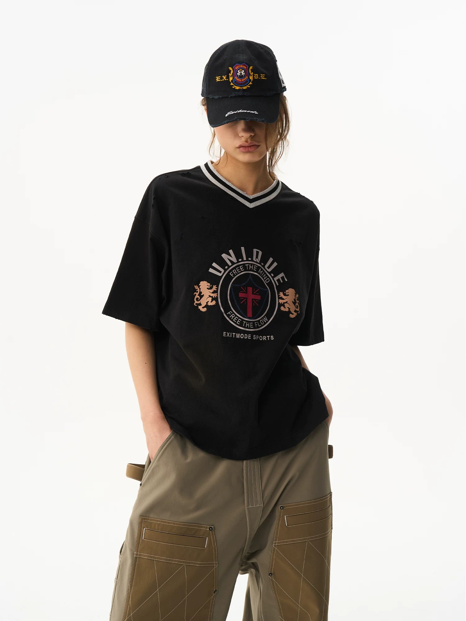 Washed Two-Tone Sport V-Neck Tee