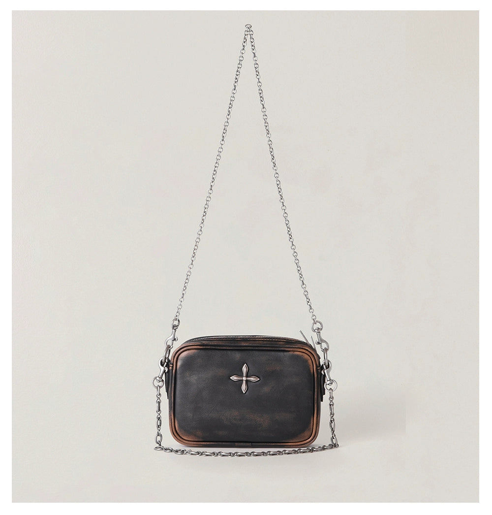 Compass Badge Leather Chain Bag (Small)