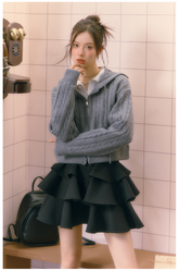 Gray Twist Knitted Zip-up Hoodie - CHINASQUAD