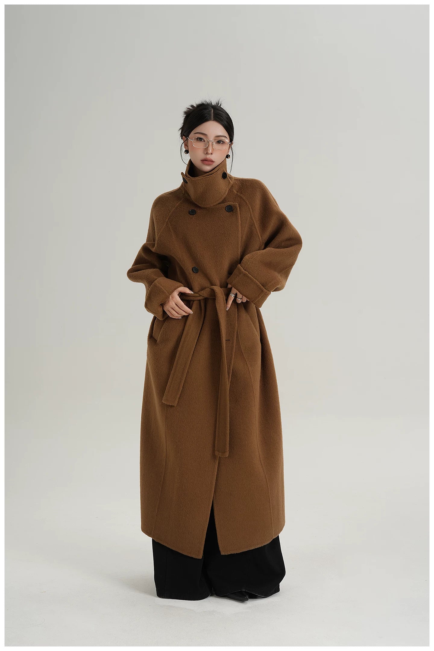 Armor-Collar Long Wool Coat