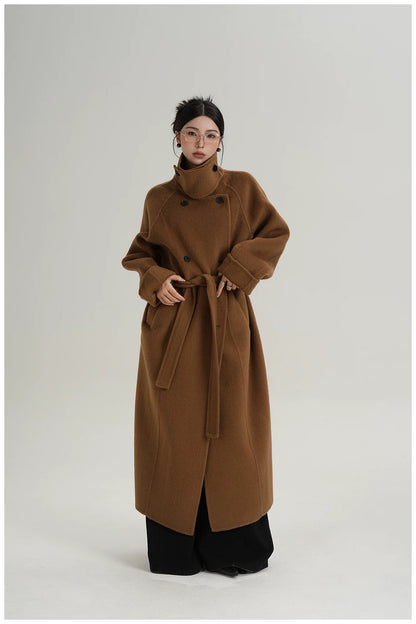 Armor-Collar Long Wool Coat