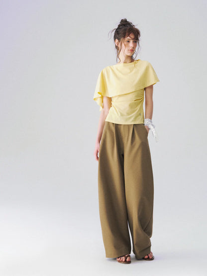 Layered Cape-Effect Slim-Fit Top