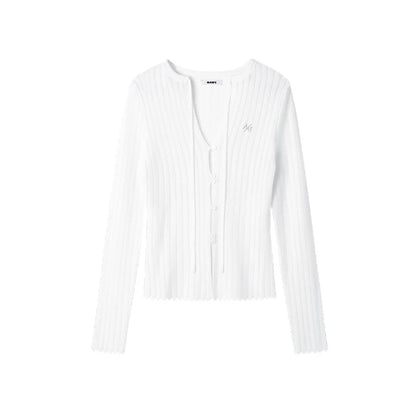 Openwork Ribbon Tie Knit Cardigan
