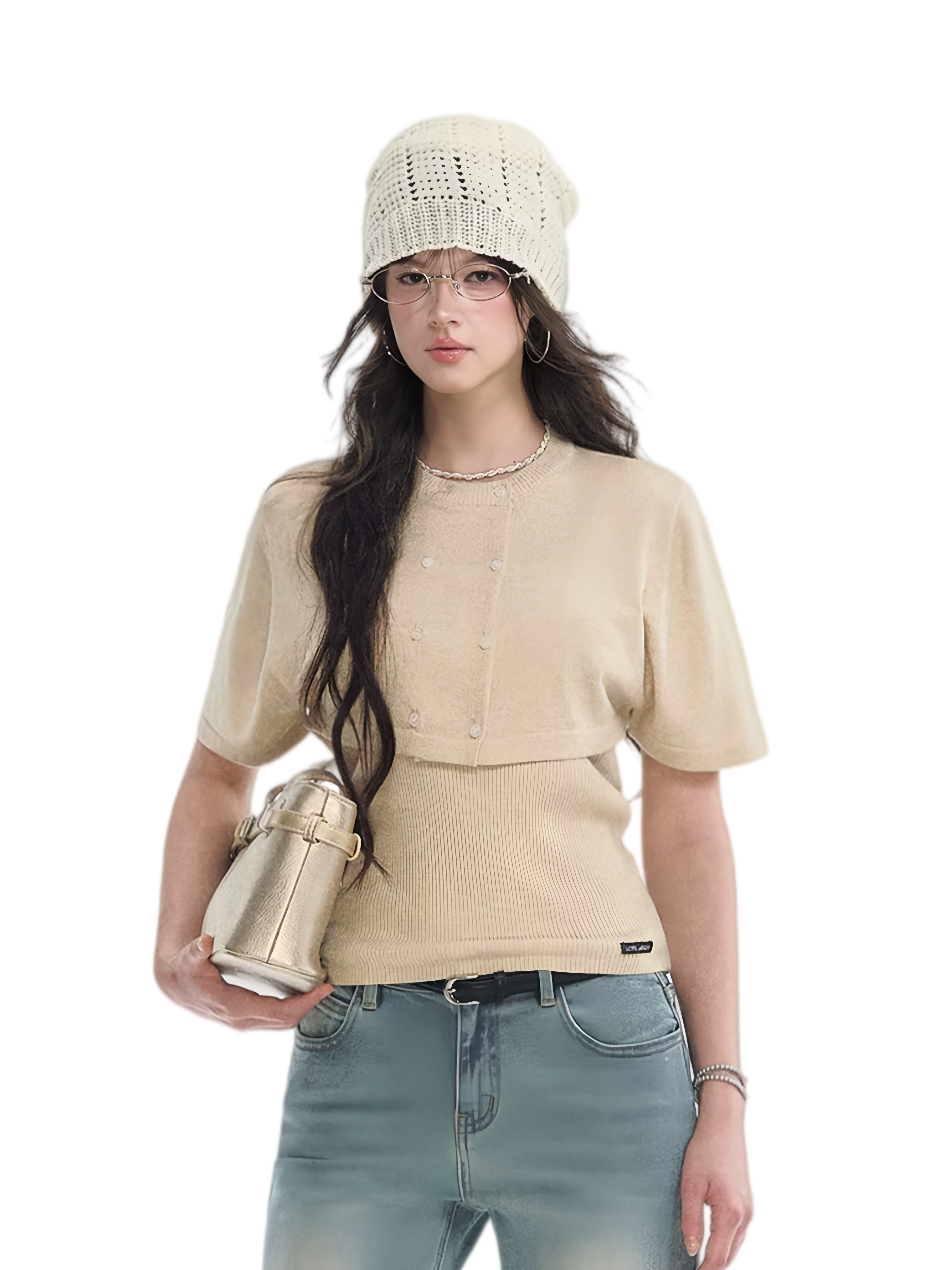 Double-Breasted Cropped Cape Cardigan