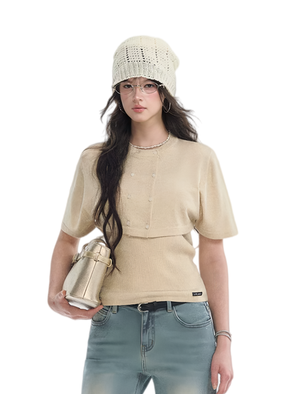 Double-Breasted Cropped Cape Cardigan