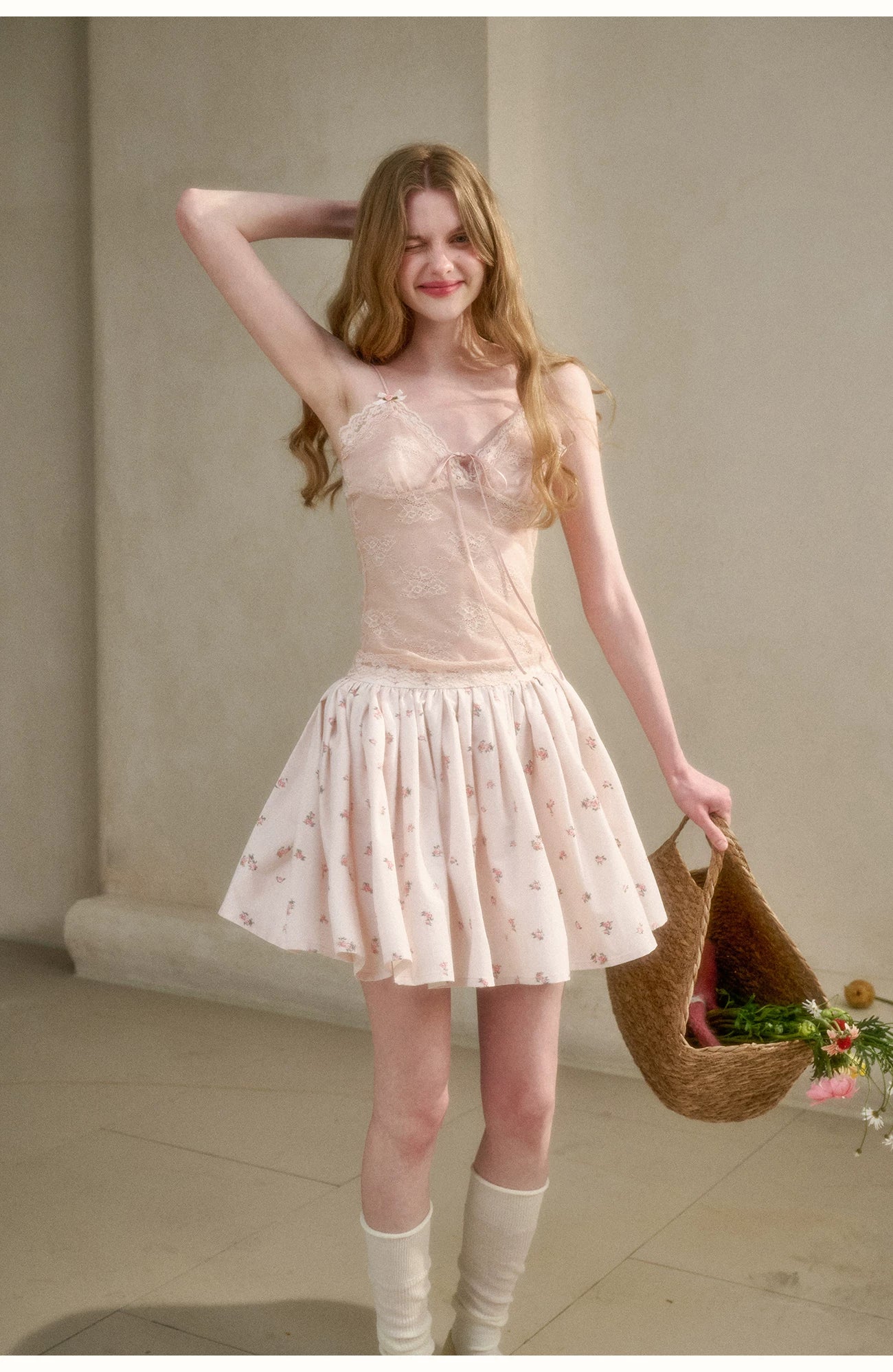 Soft Glow French Lace Ruched Camisole