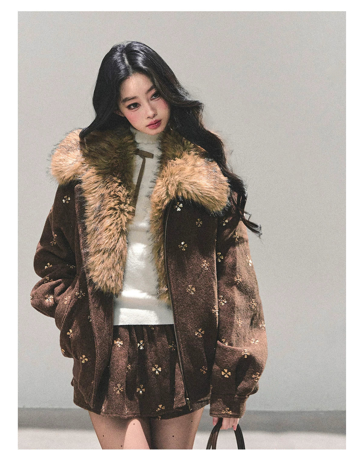 Snowfall Whisper Wool Jacket &amp; Mini Skirt Set