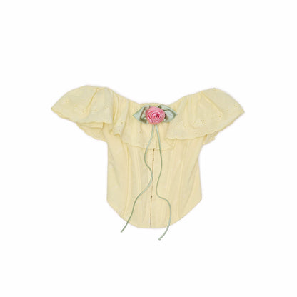Off-Shoulder Ruffle Corset Rose Top 1Jinn Studio