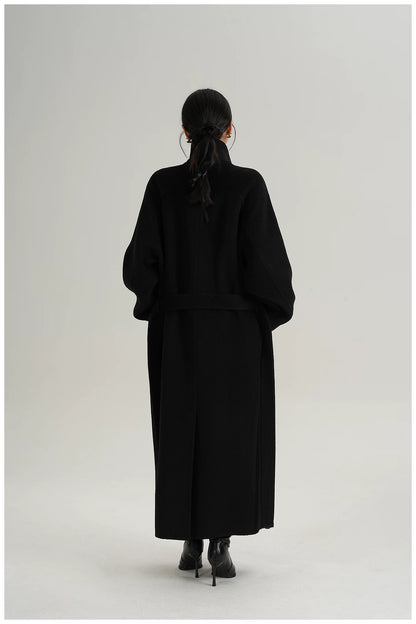Armor-Collar Long Wool Coat