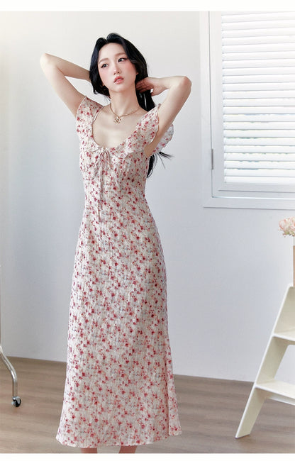 French Style Slimming Floral Print  Dress