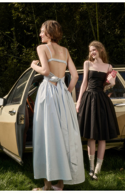 Baby Blue Bow-Tie Layered Maxi Dress