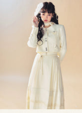 Beige Vintage Pleated Skirt - CHINASQUAD