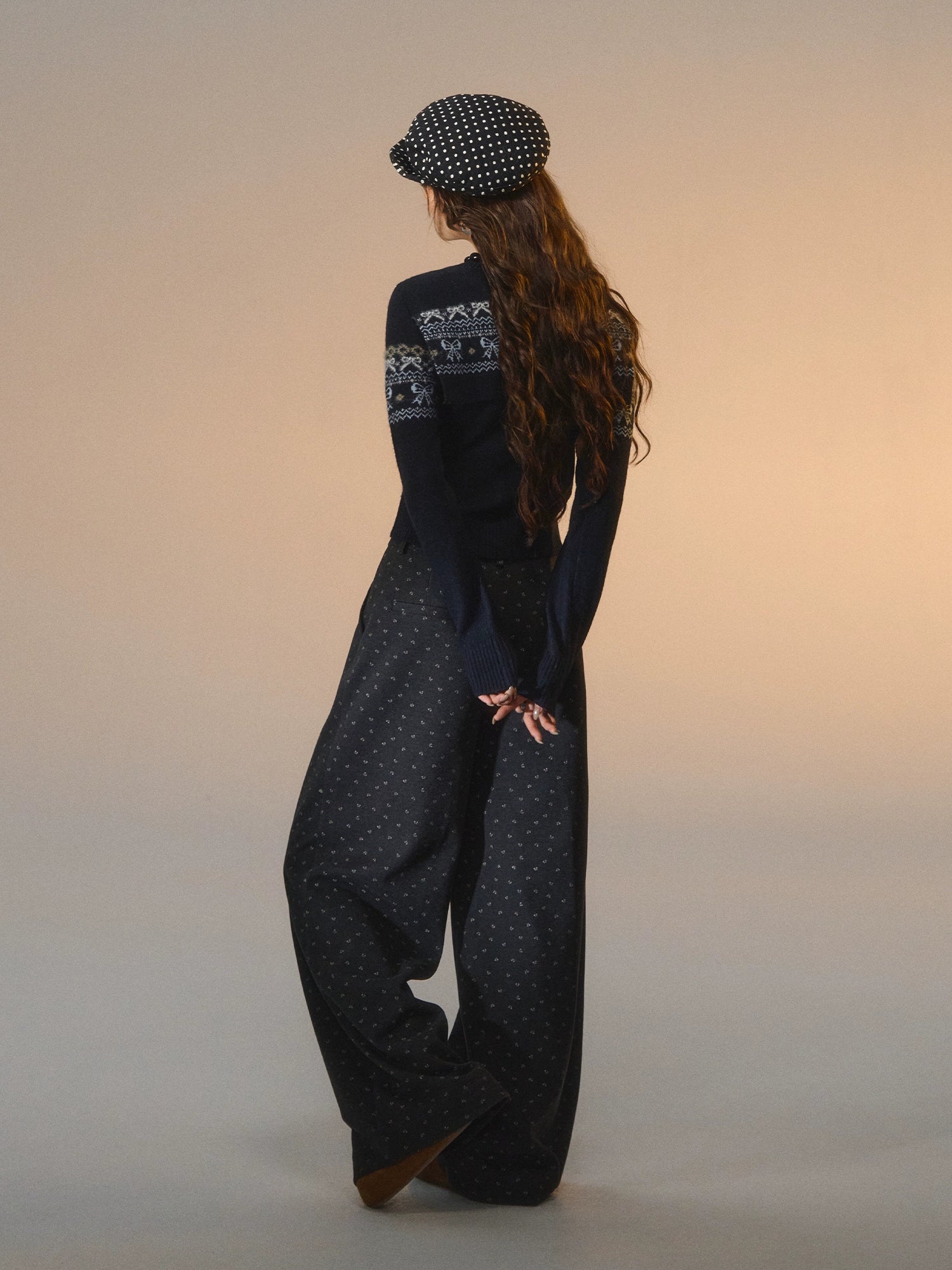 Fair Isle Bow Layered Knit Sweater