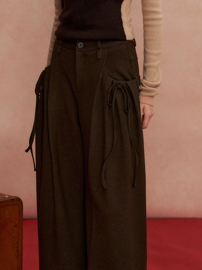 Pleated Bow Wool Blend Trousers
