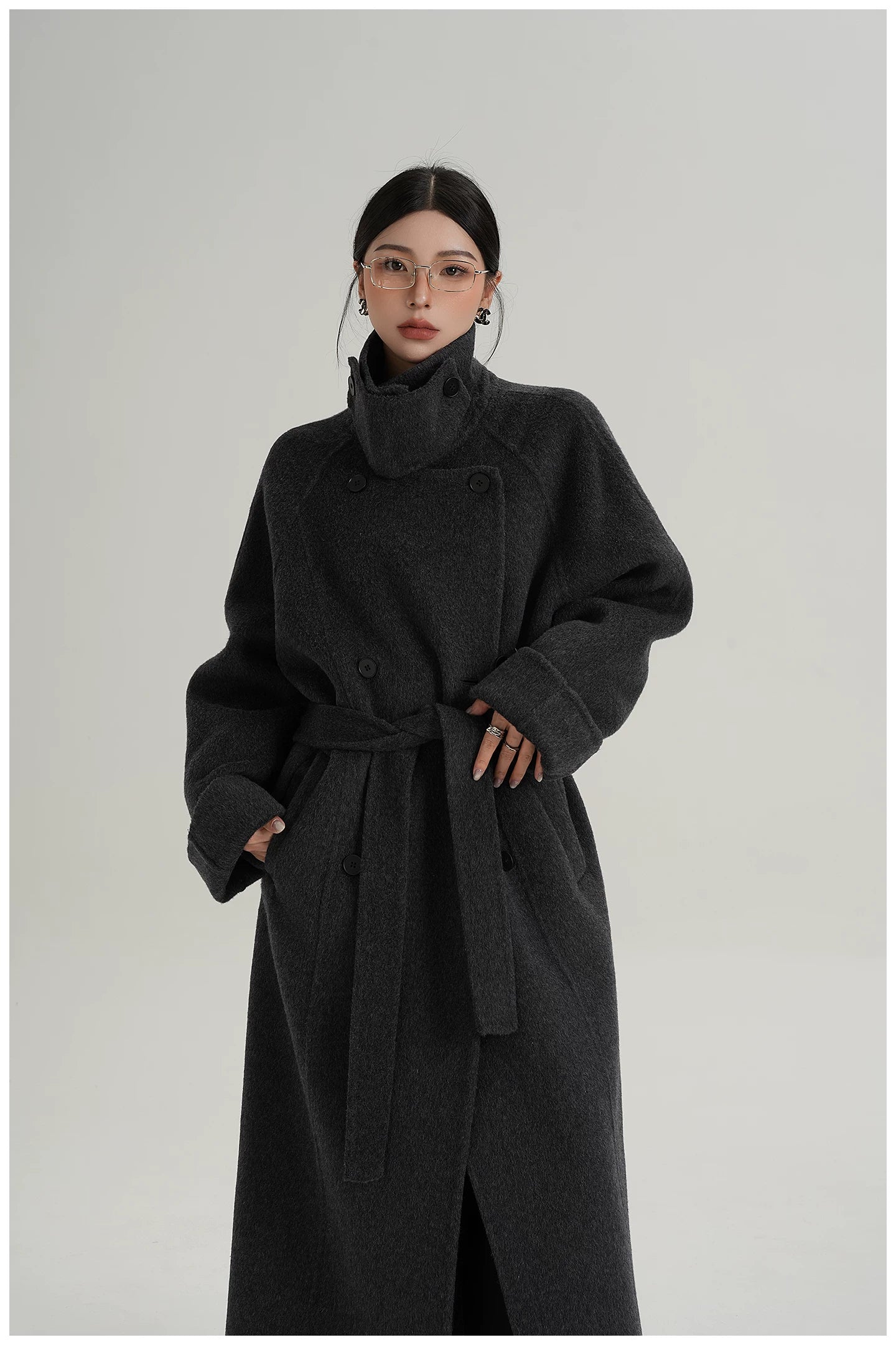 Armor-Collar Long Wool Coat