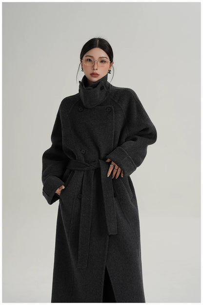 Armor-Collar Long Wool Coat