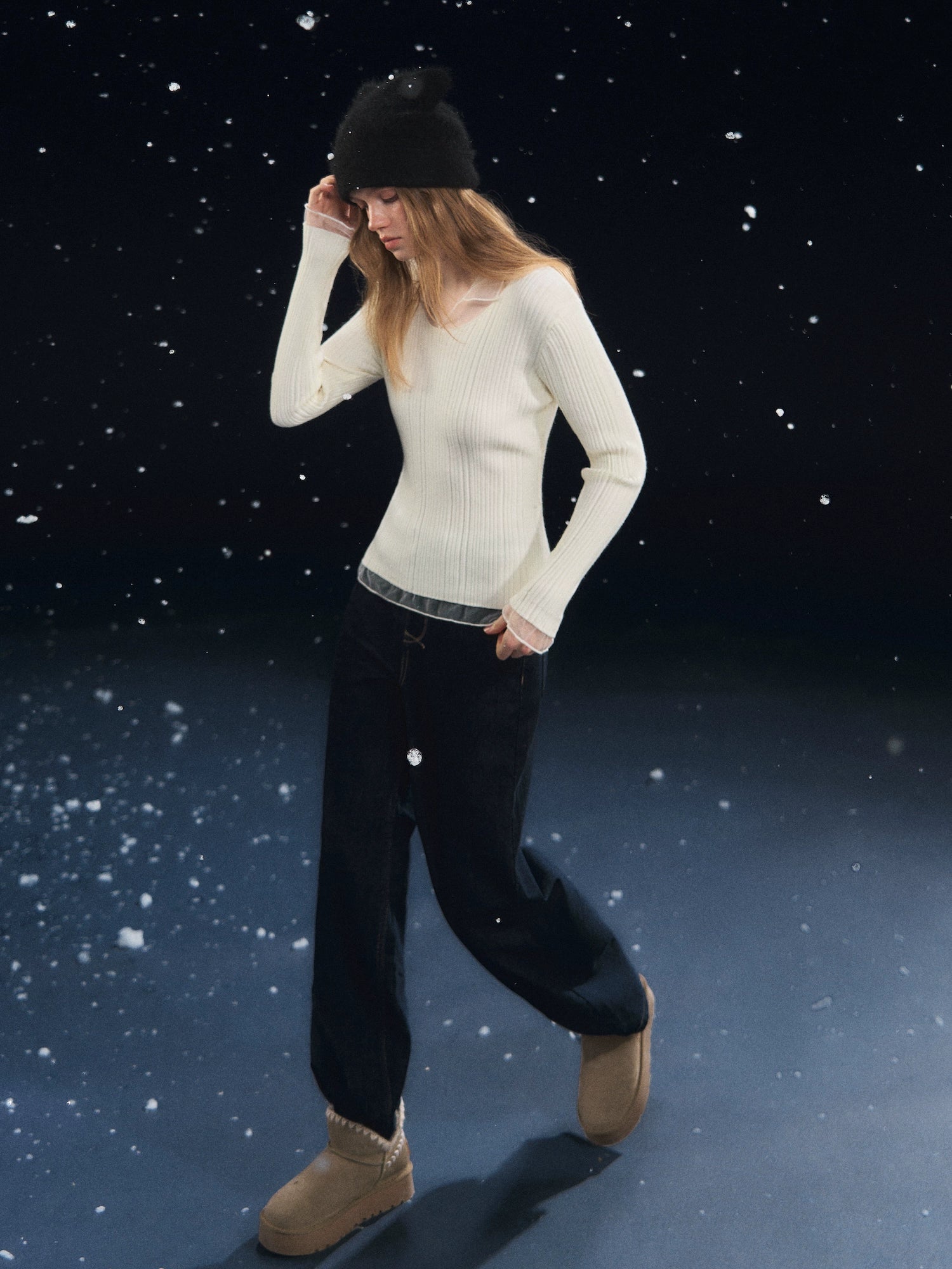 Mesh-Panel High-Stretch Base Crewneck