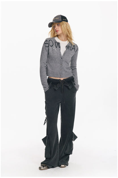 Soft Wool Punk Letter Knit Cardigan