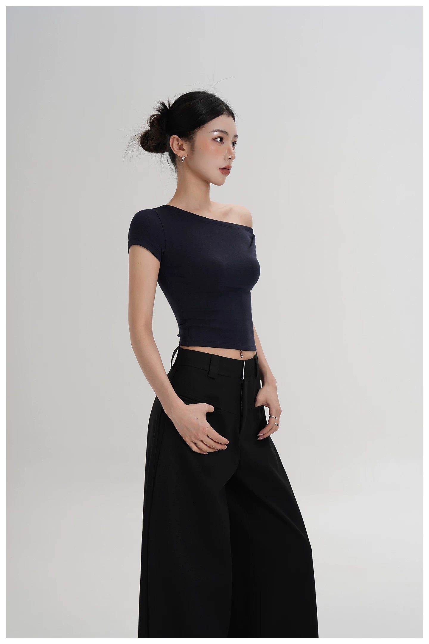 Asymmetric Off-Shoulder Cropped Tee