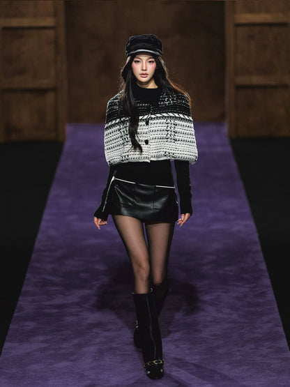 Tweed-Inspired Knit Cape &amp; Crewneck Set