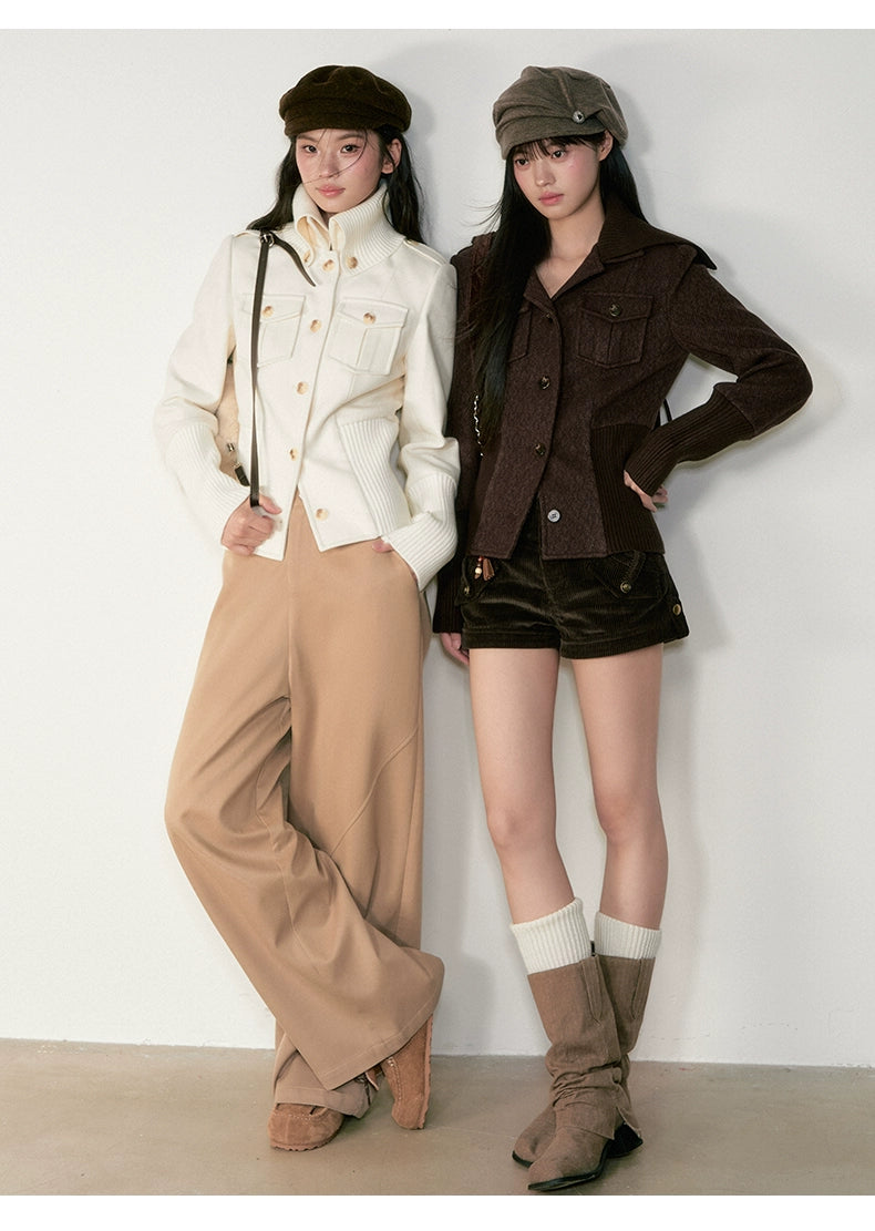 Vintage Cinched-Waist Double-Way Wool Jacket