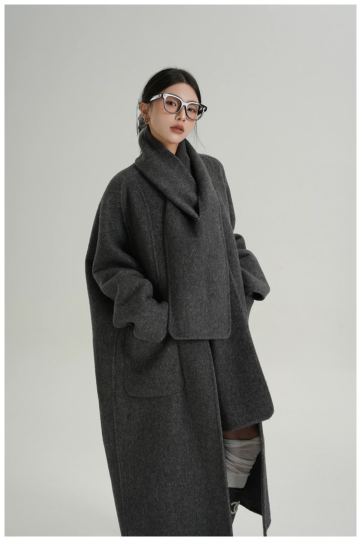 Cape-Style Oversized Long Wool Coat