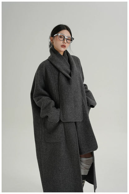 Cape-Style Oversized Long Wool Coat