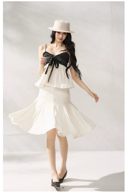 Polka Dot Camisole &amp; Bow Detail Midi Skirt Set