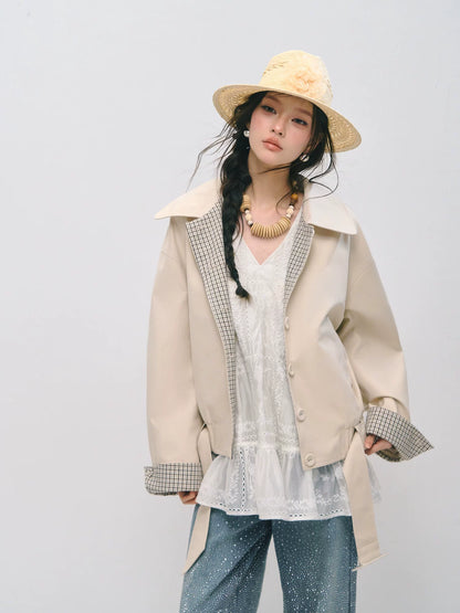 Plaid Panel Button-Down Collared Jacket