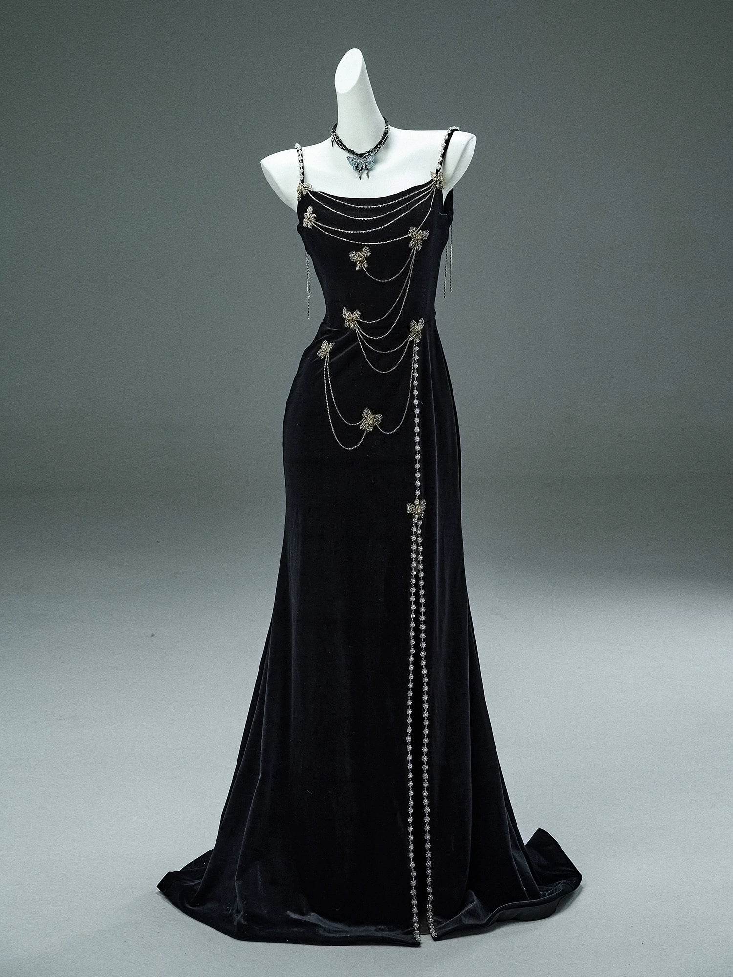 Elegant Black Velvet Couture Gown