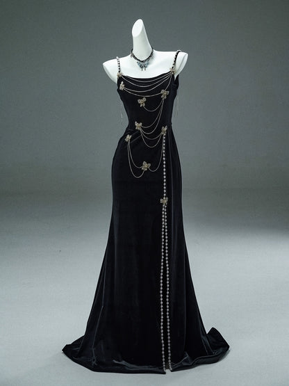 Elegant Black Velvet Couture Gown