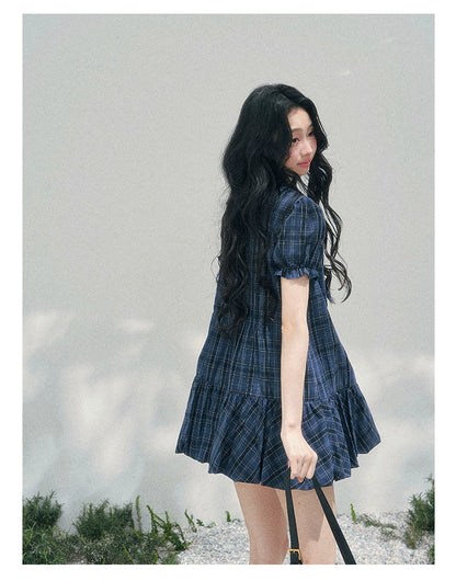 Soft Pleated Puff-Sleeve Mini Dress