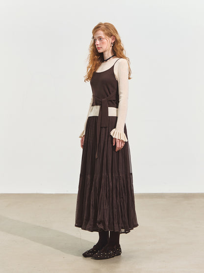 Contrast-Tie Layered Crewneck Knit Sweater