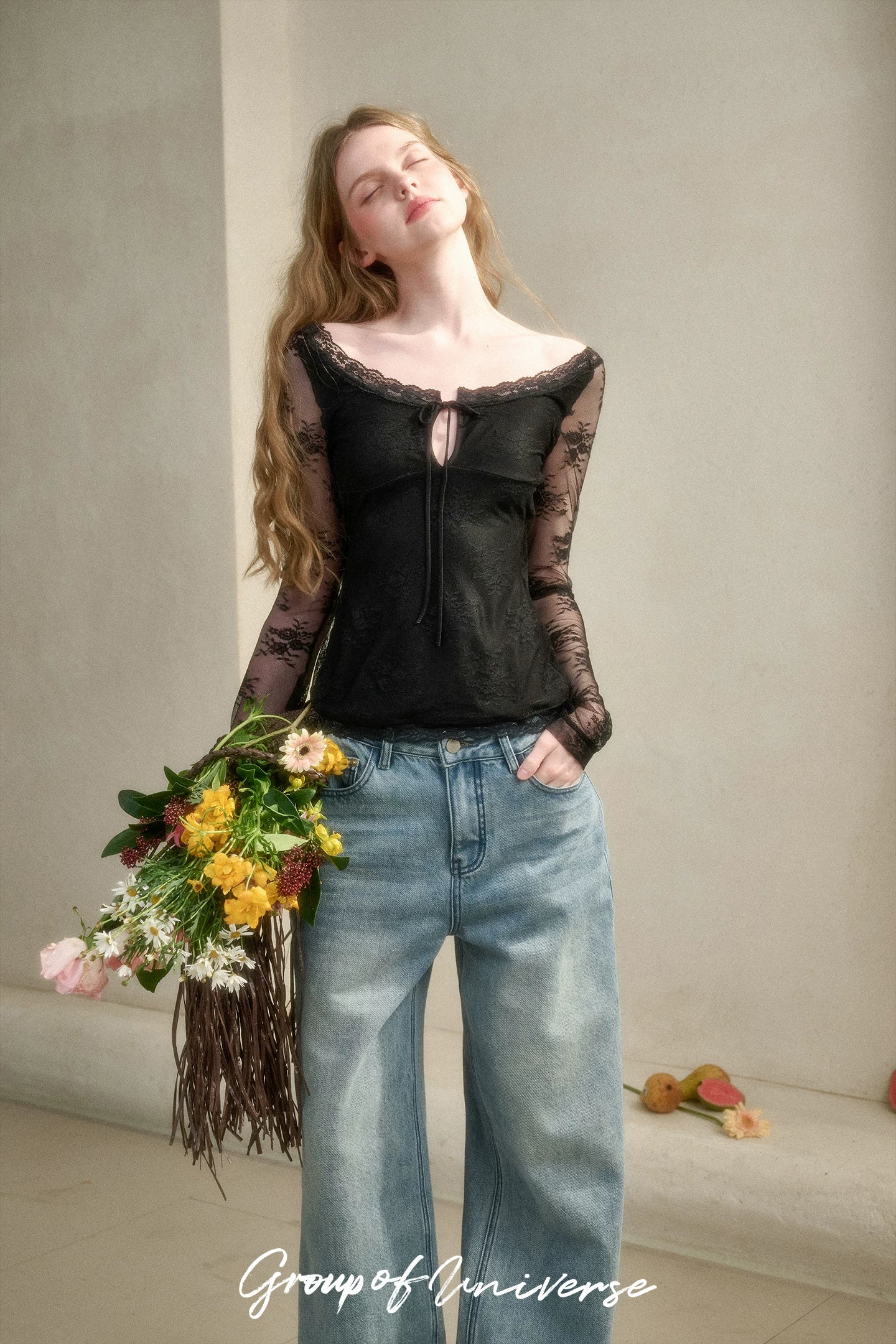 Toscana Soft Glow Lace Long Sleeve Top