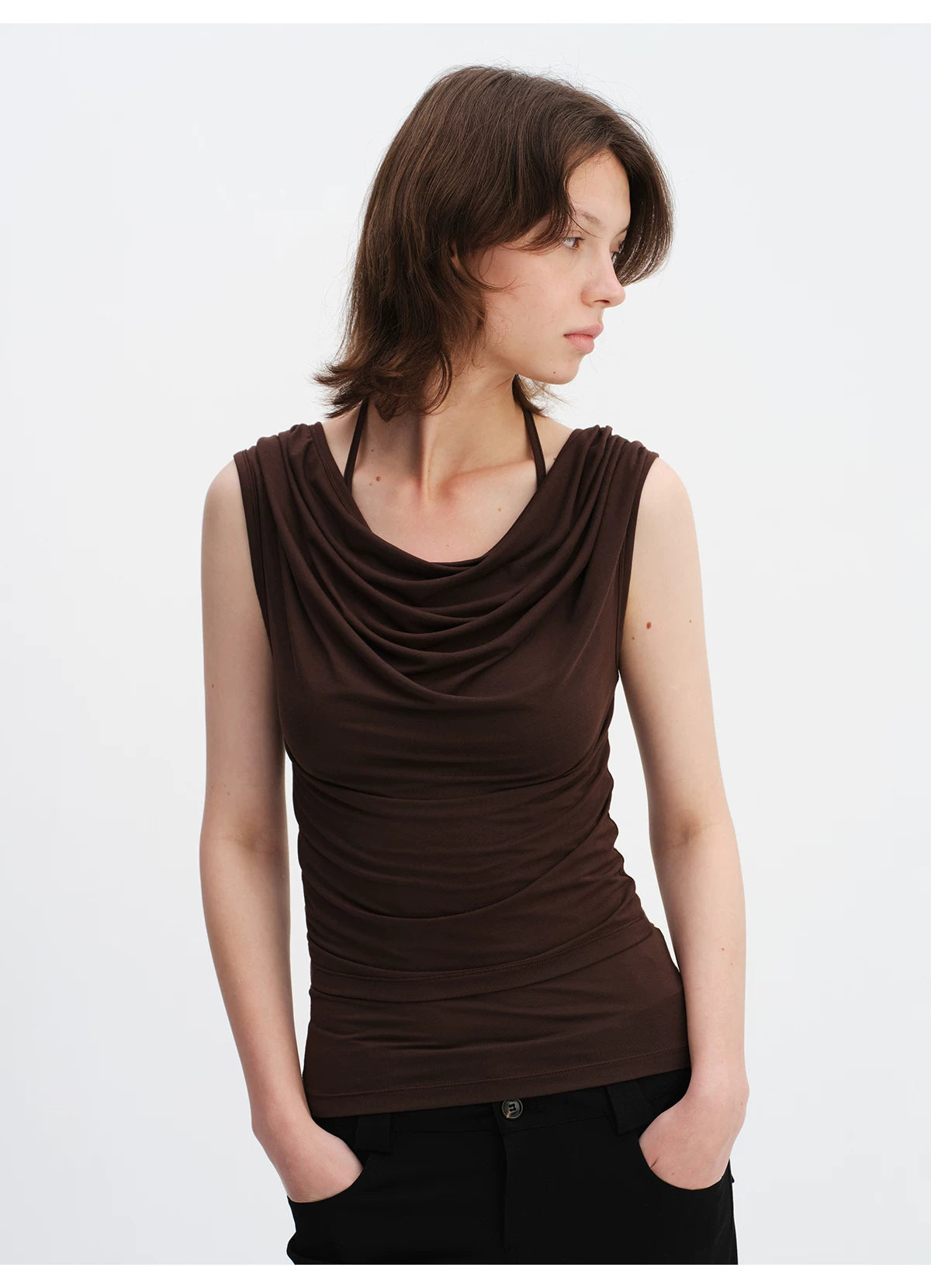 Layered Modal Off-Shoulder Draped T-Shirt