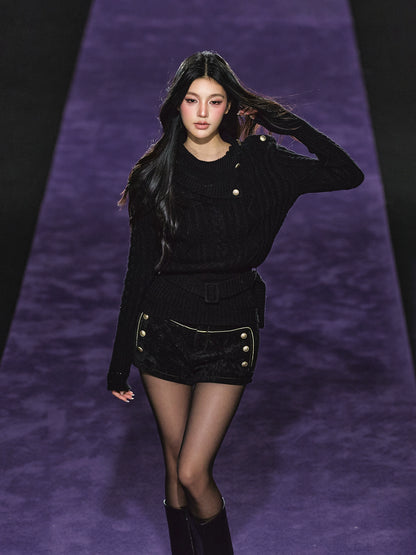 High-Density Corduroy Double-Breasted Slim Shorts