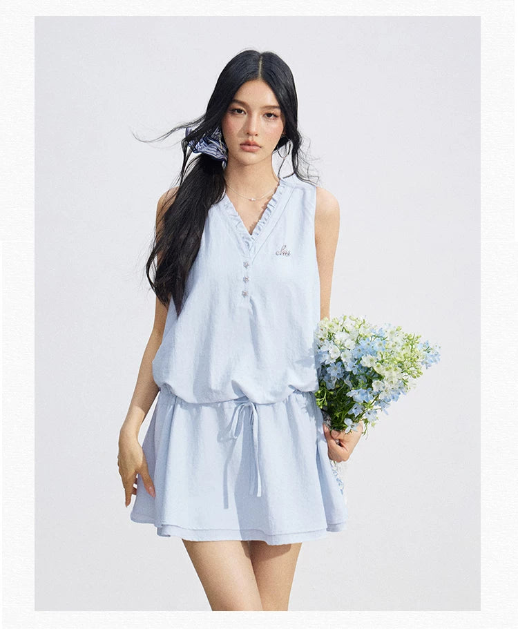 Ruffle Tie Waist Sleeveless Mini Dress