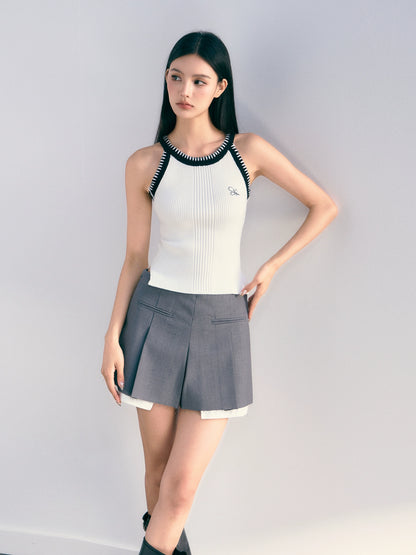 (Final Sale) White Crewneck Halter Cross-Back Knit Vest