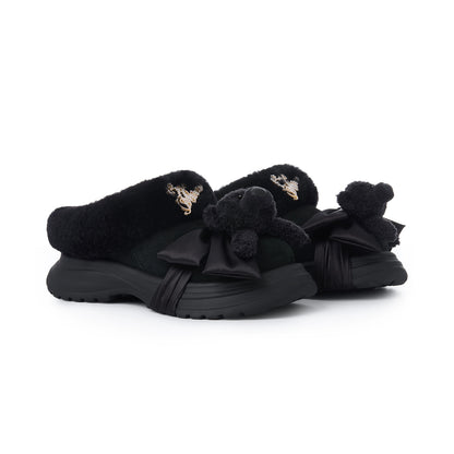 Plush Bear Platform Mule Snow Slippers