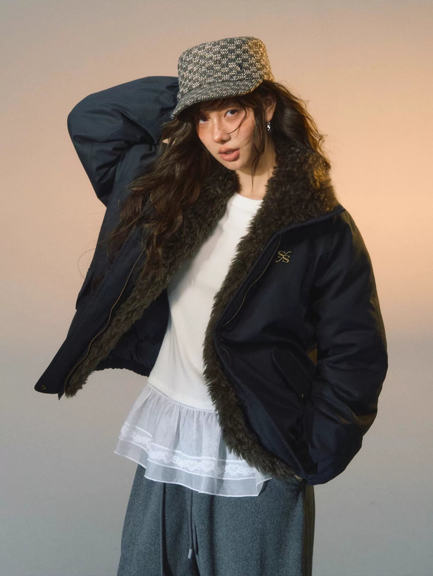 Detachable Faux Fur Collar Parka Down Jacket
