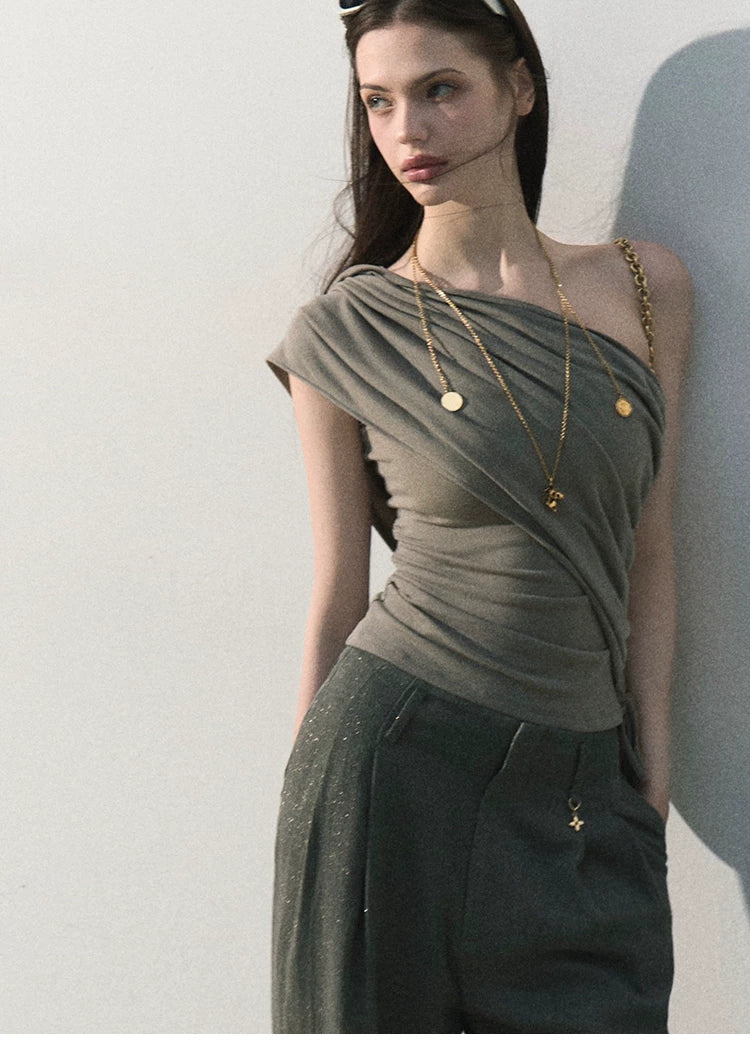 White Jade Asymmetric Draped T-Shirt