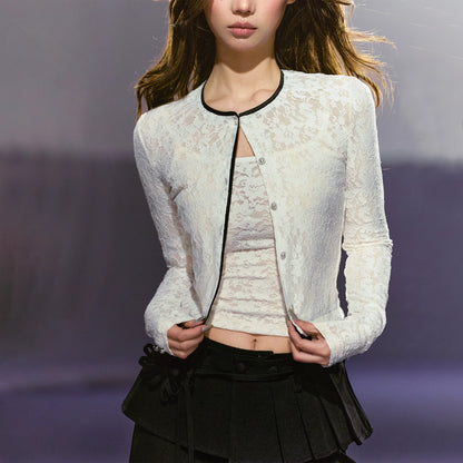 Lace &amp; Satin Layered Cardigan &amp; Lace Camisole