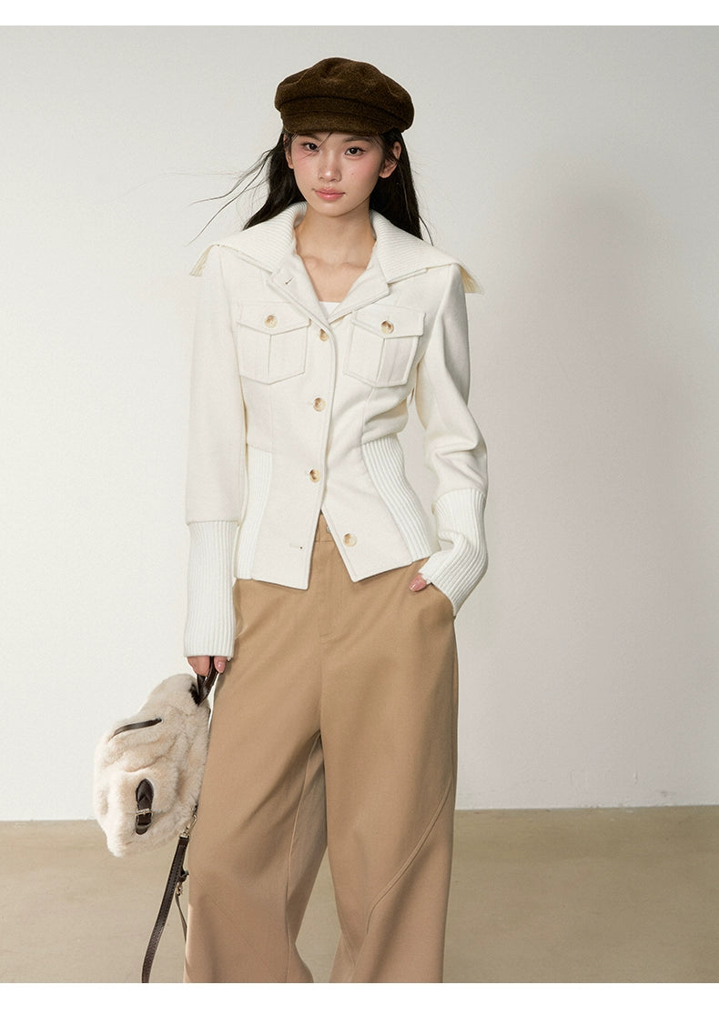 Vintage Cinched-Waist Double-Way Wool Jacket
